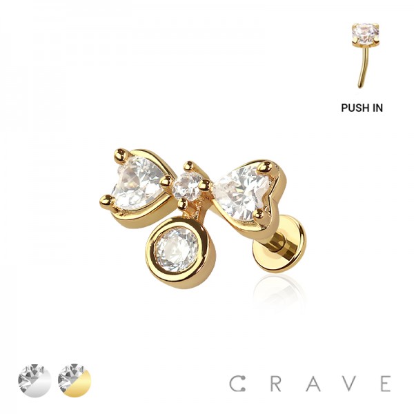 CZ DANGLE RIBBON THREADLESS (PUSH IN) 316L SURGICAL STEEL LABRET SET